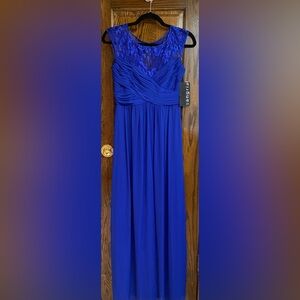Signature by Sangria Royal Blue Lace Bodice Chiffon Evening Gown